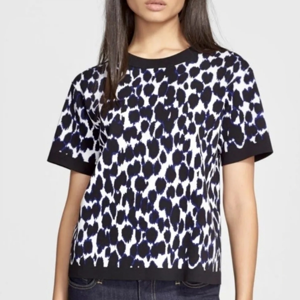 Kate Spade Blue Leopard Print Knit Sweater Small